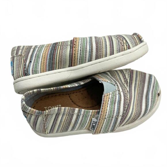 NWT Toms Alpargata Striped Multi-Colored Velcro Strap Girls Slip-on shoes Size 6 - Picture 3 of 7